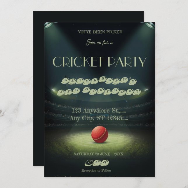 Cricket Birthday Party Sports Invitation (Devant / Derrière)