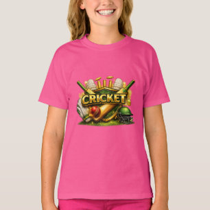 Cricket Gold Emblème Sport Inspiré Fille T-Shirt