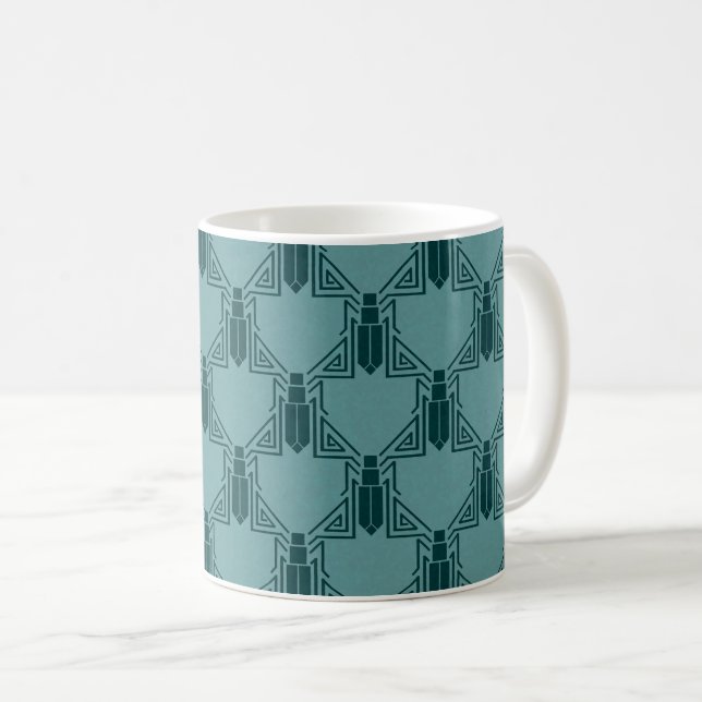 Crickets Art déco - Mug de café bleu pâle Peacock (Devant droit)