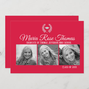 Crimson Casquette et Feuilles Grad Invitation 5" x