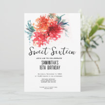 Crimson Floral Sweet 16 Invitation - Aquarelle Des