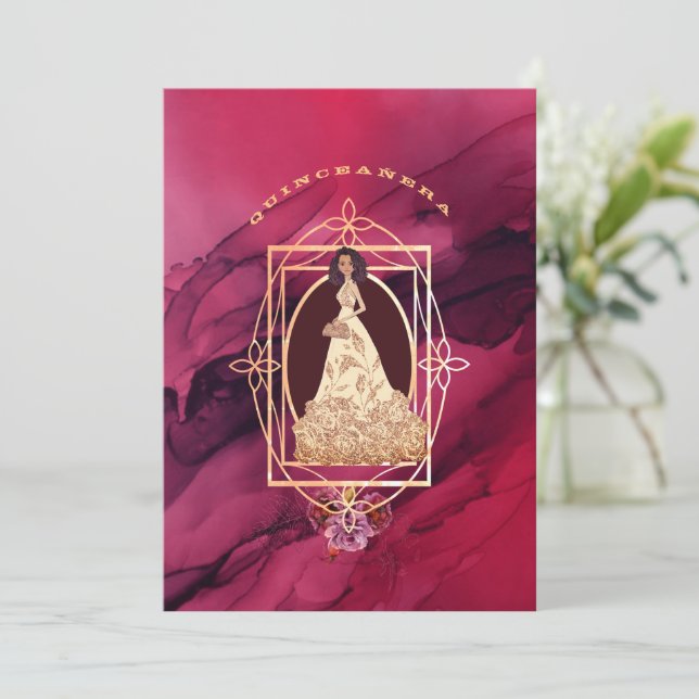 Crimson Glow Quinceañera Tiara Invitation (Debout devant)