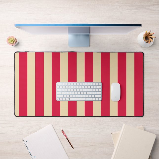 Crimson Red & Beige Striped Desk Mat – Customize (Bureau 1)