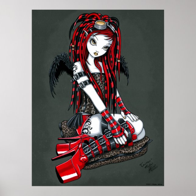 "Crimson" Red Tattoo Cyber Goth Angel Poster (Devant)