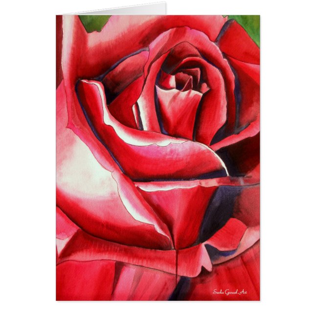 Crimson Rose rouge original aquarelle peinture (Devant)