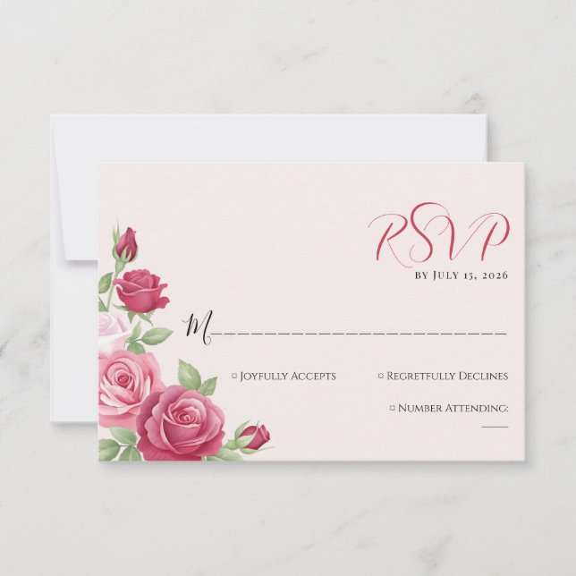 Crimson Rose Wedding RSVP Card (Devant)