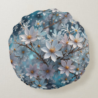 Cristal d'hiver Frost Sakura Blossom Coussin rond