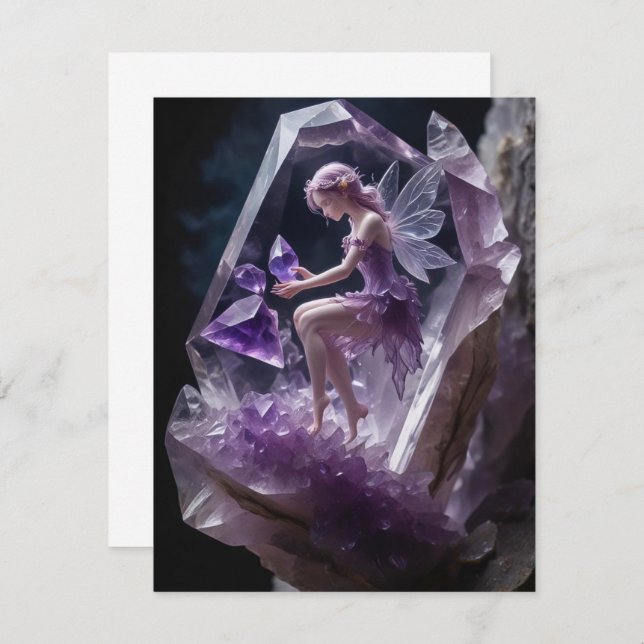 Cristaux de guérison Amethyst Fairy Carte d'annive (Devant / Derrière)