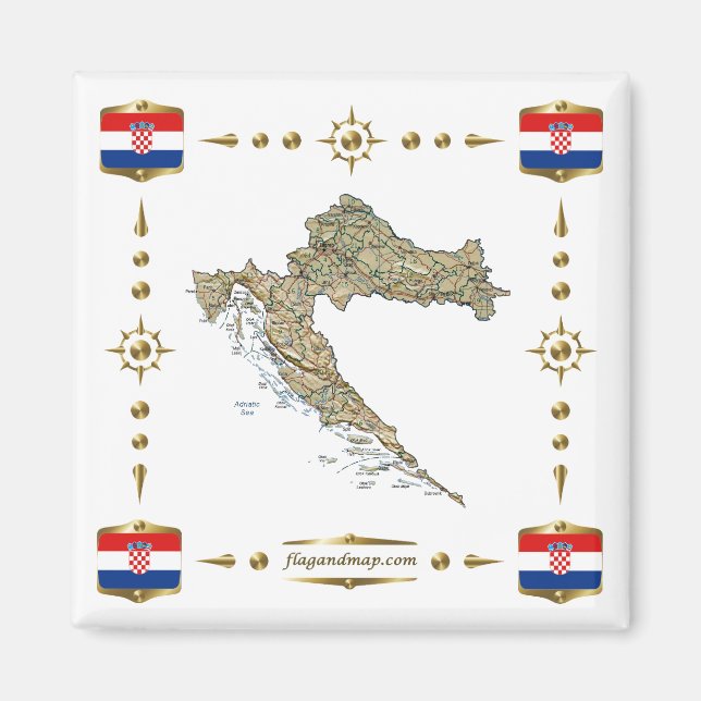 Croatia Map + Flags Magnet (Devant)