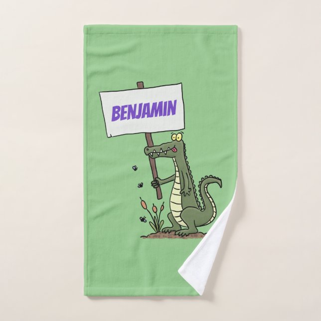 Crocodile alligator drôle avec un panneau dessin a (Serviette à main)