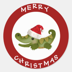 Crocodile mignon dans Santa Hat Stickers Noël roug