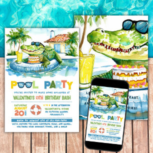 Crocodile Pool Party Anniversaire Invitation