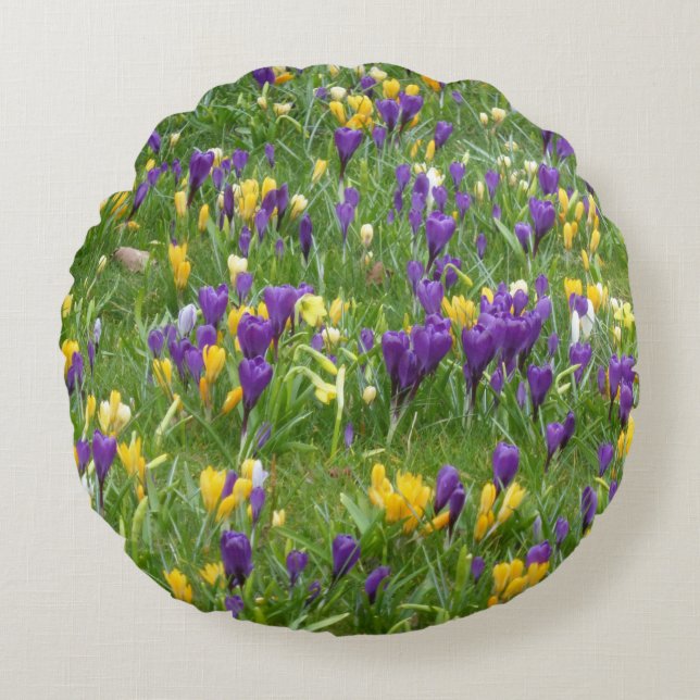 Crocus jaune et violet Coussin rond (Devant)