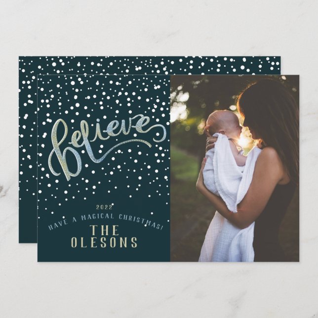 Croire Carte de vacances photo neige (Devant / Derrière)