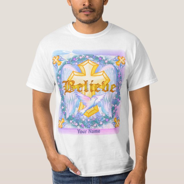 Croire Gold Christian Cross T-shirt (Devant)