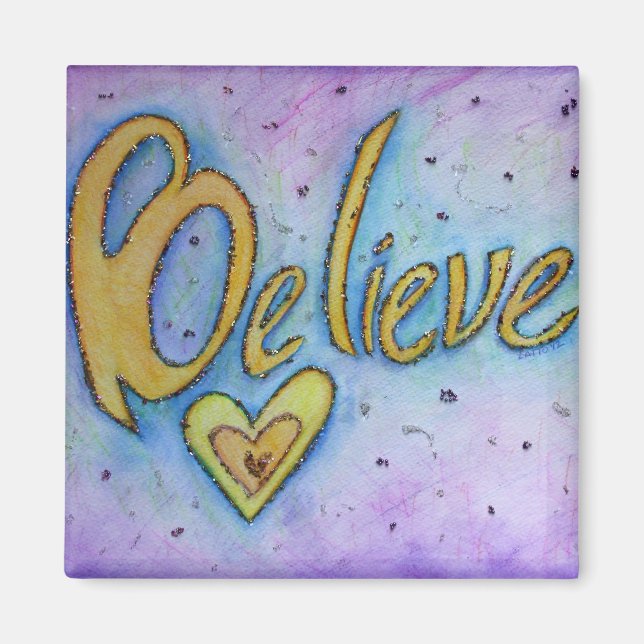 Croire Mot Art Coeur sur mesure Aimants frigo (Devant)