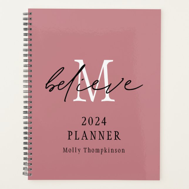 Croire Script 2024 Monogramme Nom initial Rose (Devant)