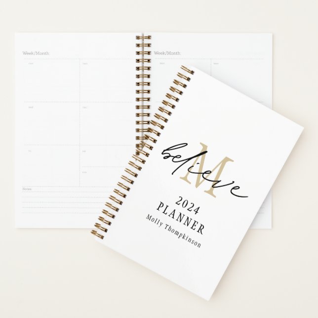 Croire Script 2024 Monogramme Nom Or Blanc (Devant avec enveloppe)