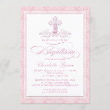 Croisière rose Damas Filles Baptême Invitations