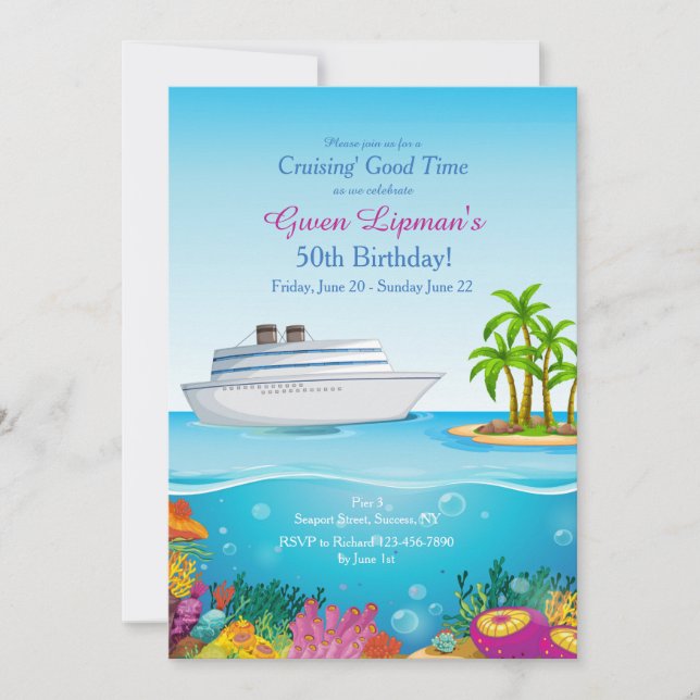 Croisière vers le paradis Invitation personnalisée (Devant)