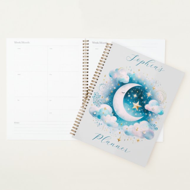 Croissant de Lune Céleste Bleu et Blanc Bohème Mod (Devant avec enveloppe)