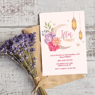 Croissant floral moderne Iftar Party Invitation