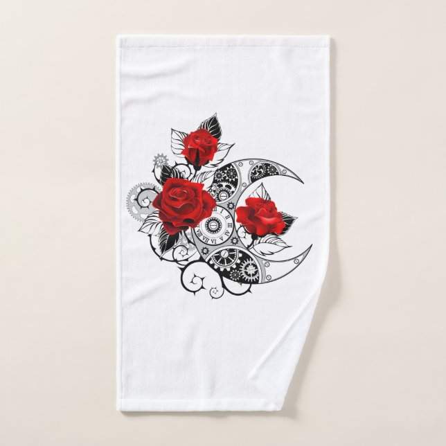 Croissant mécanique avec roses rouges (Serviette à main)