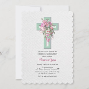 Croix avec Cascade florale Invitation religieuse