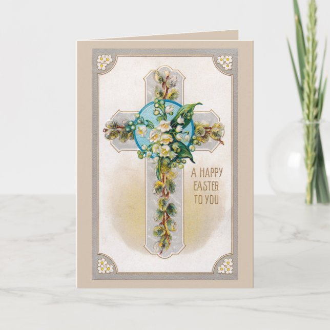Croix avec la carte de voeux de Pâques de fleurs (Devant)