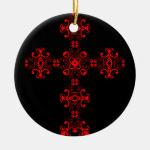 Croix avec ornement rouge Art décoratif sacré