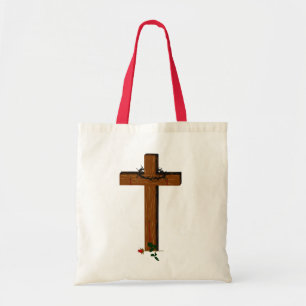 Croix Avec Wreath Thorn Et Un Sac fourre-tout Rose