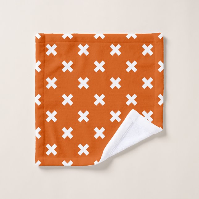 Croix blanche coutures sur orange brûlé (Gant de toilette)