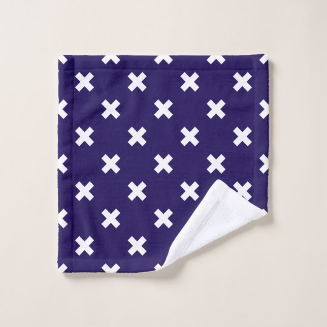 Croix blanches sur bleu marine (Gant de toilette)