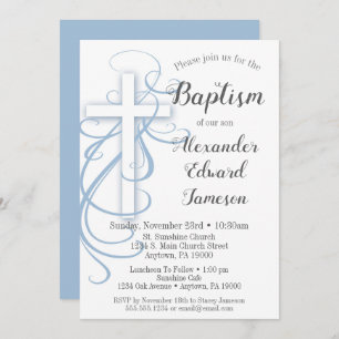 Croix Bleu Blanc Swirl Baptême Invitation garçons