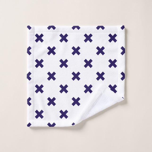 Croix bleu marine sur blanc (Gant de toilette)