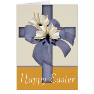 Croix Bleue avec Fleurs Bonne Carte de voeux de Pâ