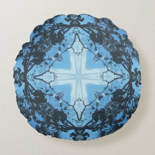 Croix Bleue Nature Motif Coussin Rond