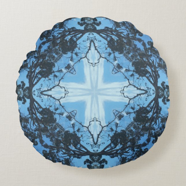 Croix Bleue Nature Motif Coussin Rond (Devant)