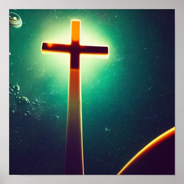 Croix Brown avec Poster Spacescape Turquoise (Devant)