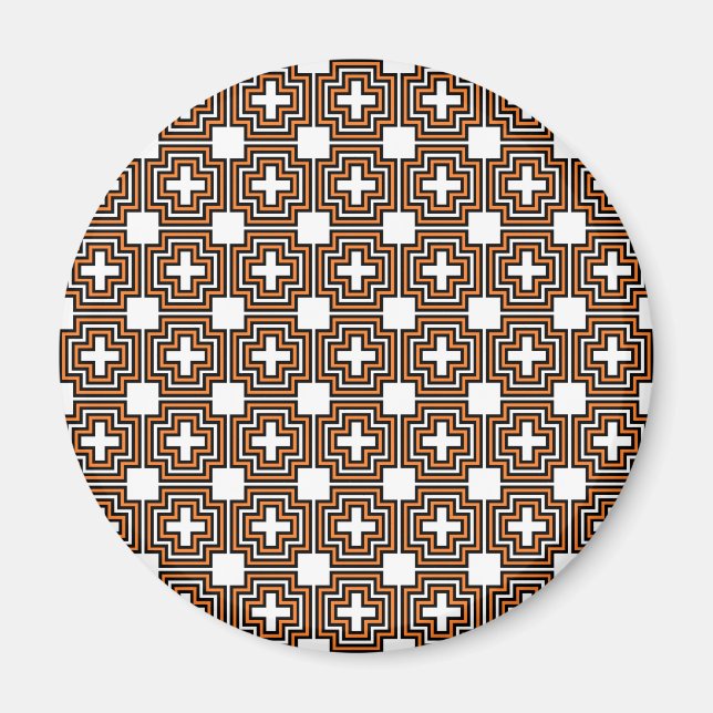 Croix & Carré Orange - Aimant (rond) (Devant)