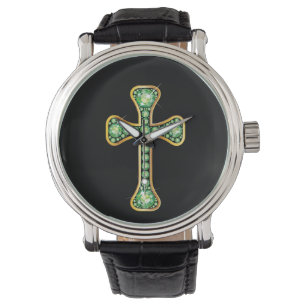Croix chrétienne de "Peridot" dans la montre d'or