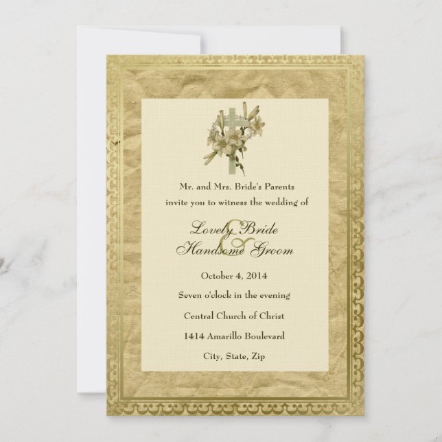 Croix chrétienne Vintage Lilies Faire-part de mari (Devant)