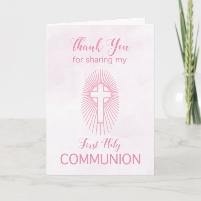Croix de Communion Rose Merci Rayons (Devant)