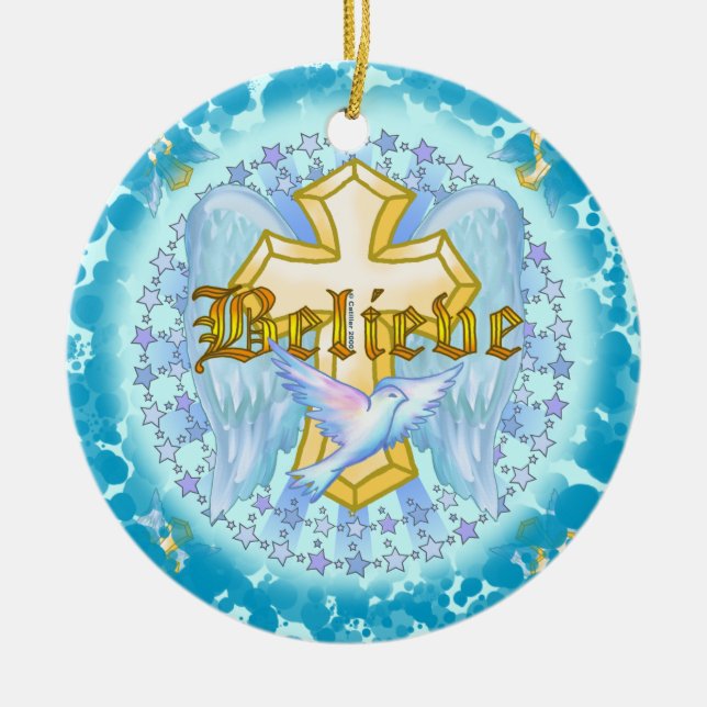 Croix de décoration chrétienne en or Believe (Devant)
