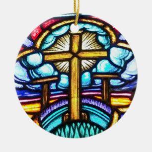 Croix de fenêtre en verre coloré Ornement de Noël