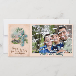 Croix de fleurs bleues Carte photo de Pâques chrét