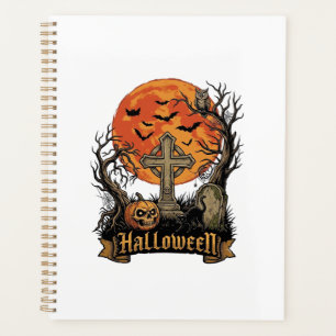 Croix de Halloween Pierre Tombale Crâne Citrouille