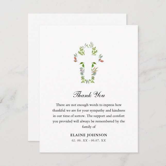 Croix de verdure funéraire chrétienne Merci  (Devant / Derrière)