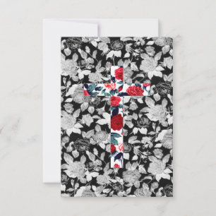 Croix des Roses rouges & motif floral noir et blan