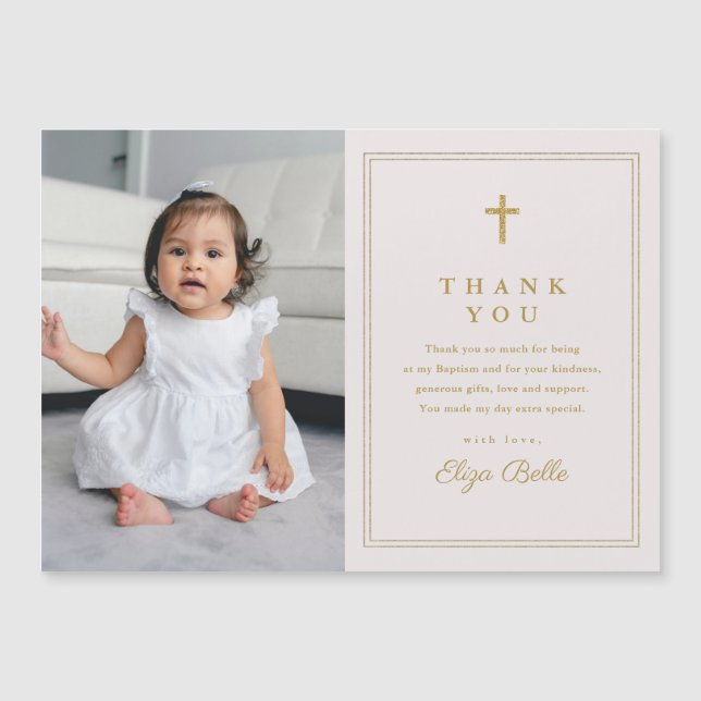 Croix d'or classique Baptême photo (Devant)